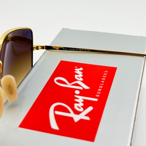 Ray-Ban Square Classic Sunglasses RB1971 Gold Frame Light Brown Gradient Lenses - Picture 11 of 14